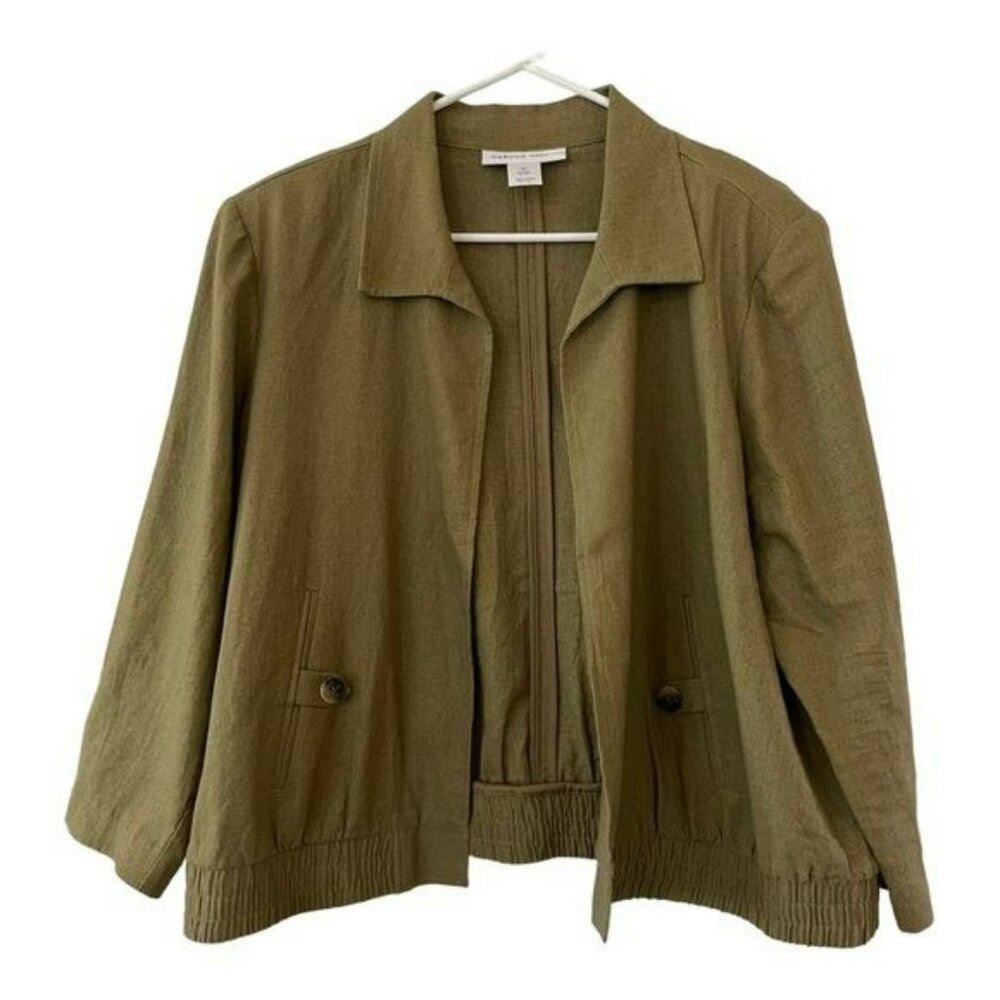 Carol Wren Jacket Size XL Linen Olive Green Lightweight - Picture 1 of 5